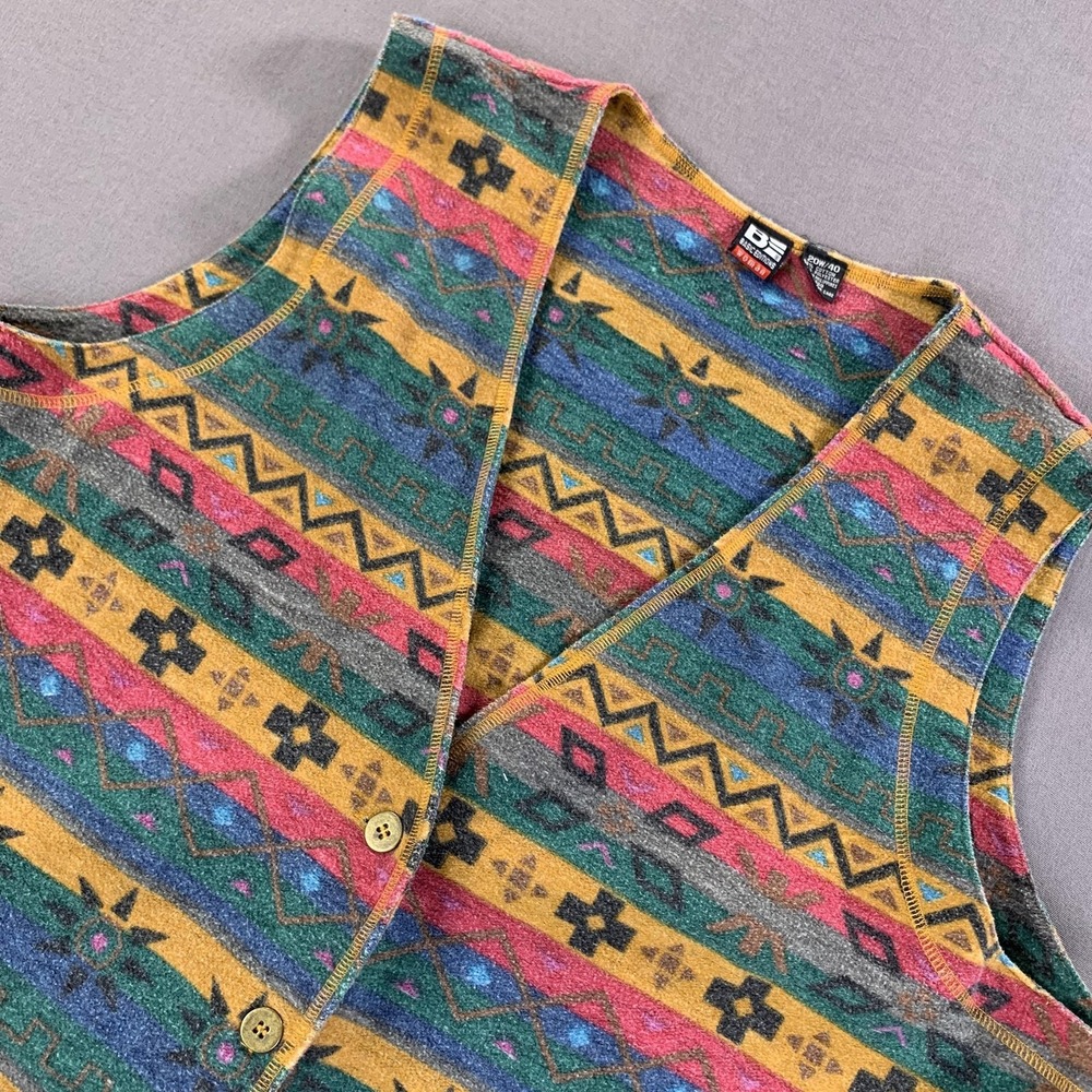 Vintage Basic Editions Vest‎ Womens 20W Yellow Southwest Aztec Print Pockets 90s